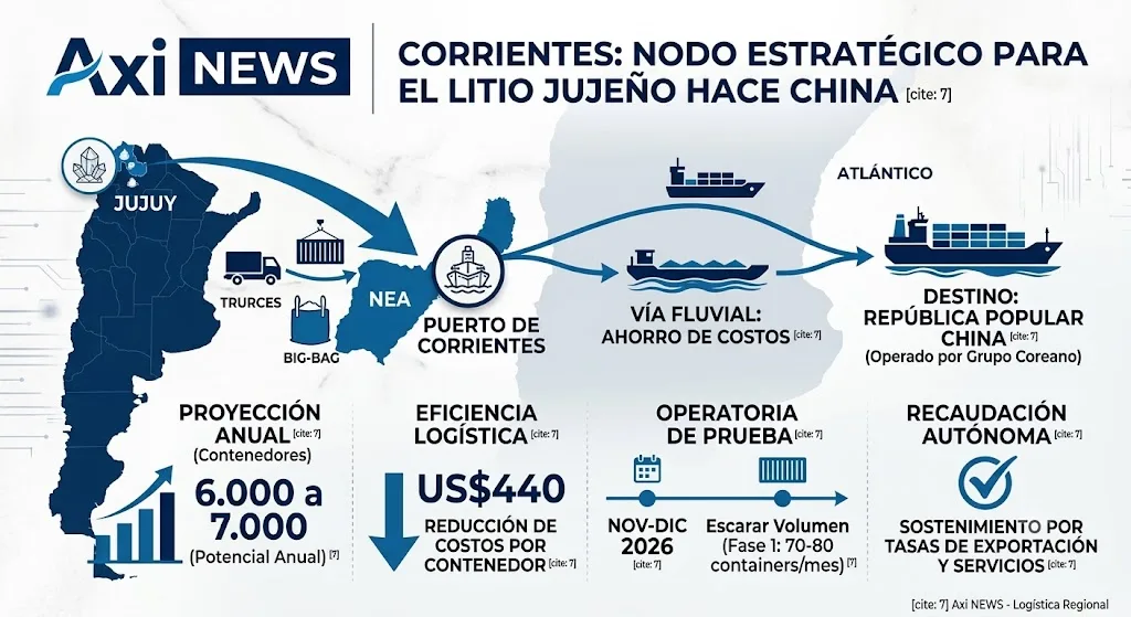 El Puerto de Corrientes será nodo logístico para exportar litio jujeño a China