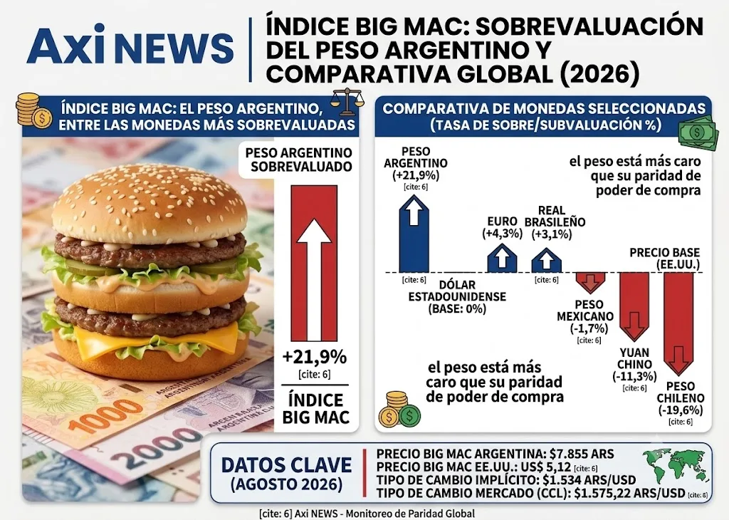 Índice Big Mac: el peso argentino, entre las monedas más sobrevaluadas