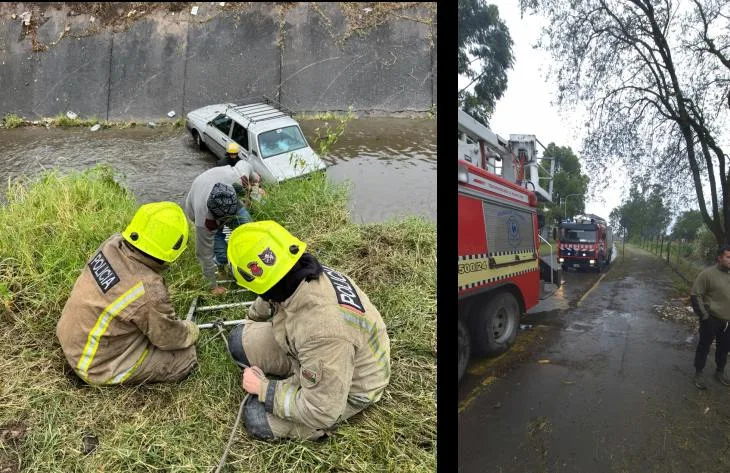 Renault 12 cayó al canal sur en Yerba Buena: rescataron a tres ocupantes